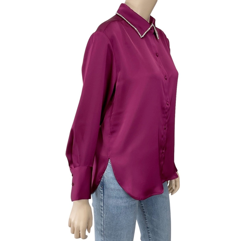 Jason Wu Top Womens Small Purple Long Sleeve Button Shirt Rhinestone NWT $280